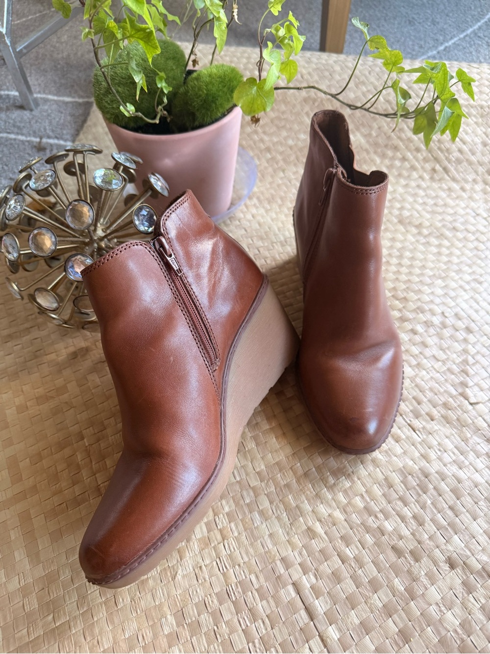 Classic Brown Wedge Ankle Boots - Women